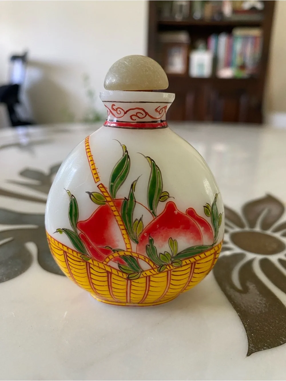 Vintage Chinese hand-painted Opaque Pekin Glass Snuff or Scent Bottle